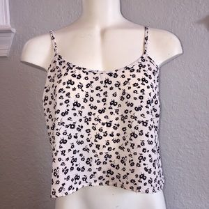 Forever 21 Cream and Black Floral Belly Shirt (S)